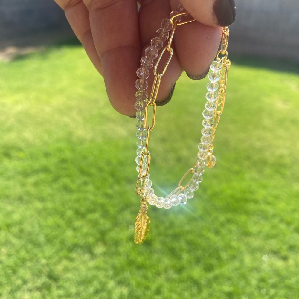 Alex and Ani Gold and Crystal Feather Bracelet